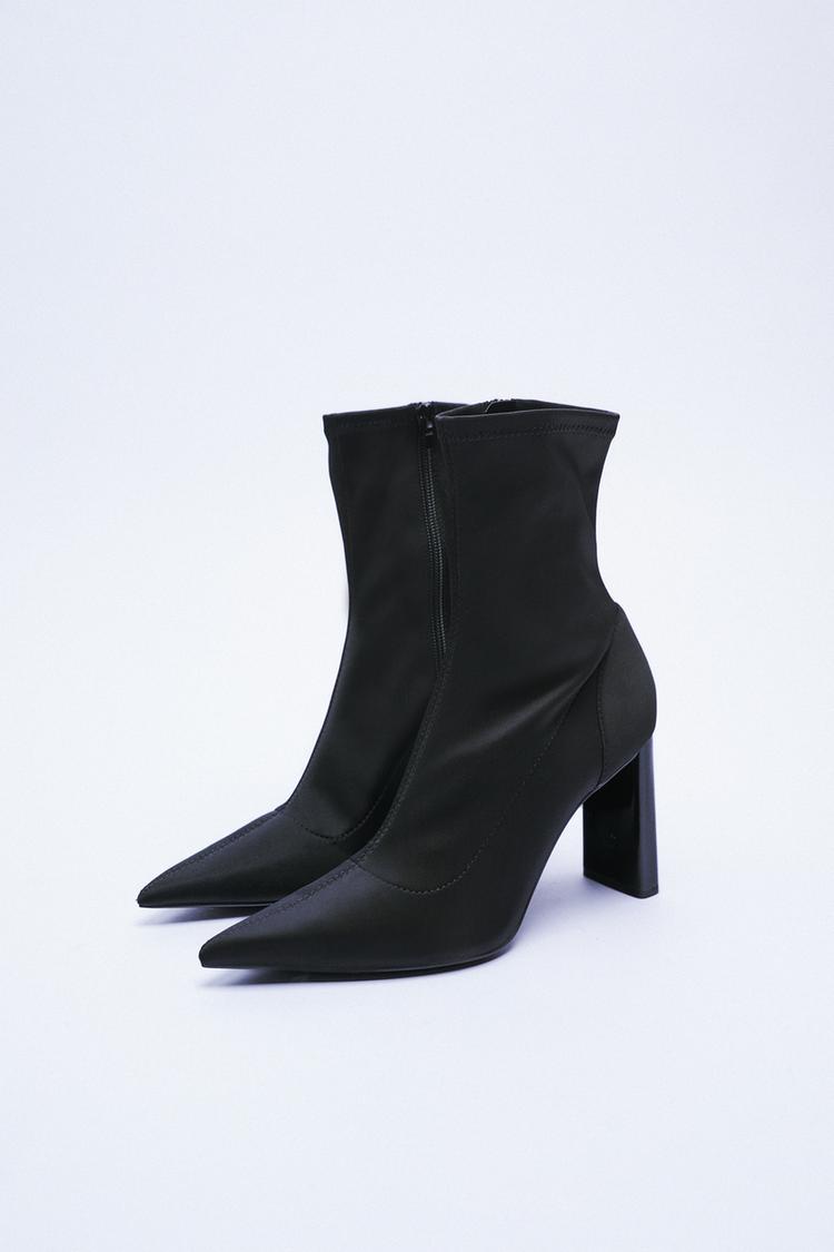 ZARA 2024 POINTED FABRIC HEELED ANKLE BOOTS BLACK